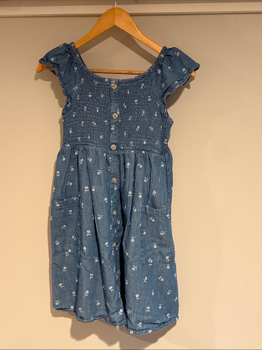 Cat & Jack Blue Floral Smocked Denim Dress - XL